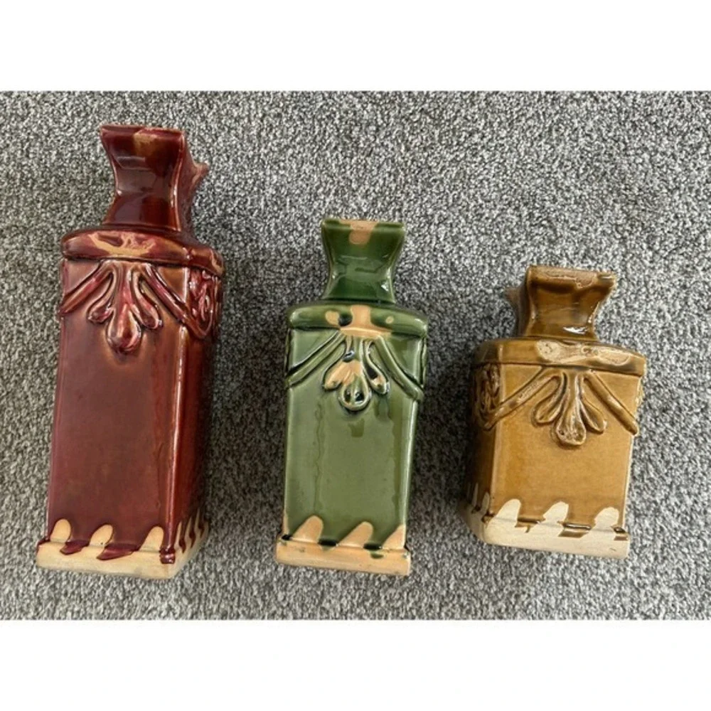 3-PC Decorative Glazed‎ Ceramic Bottle Vases Rectangular Pilar Shape Eccentric